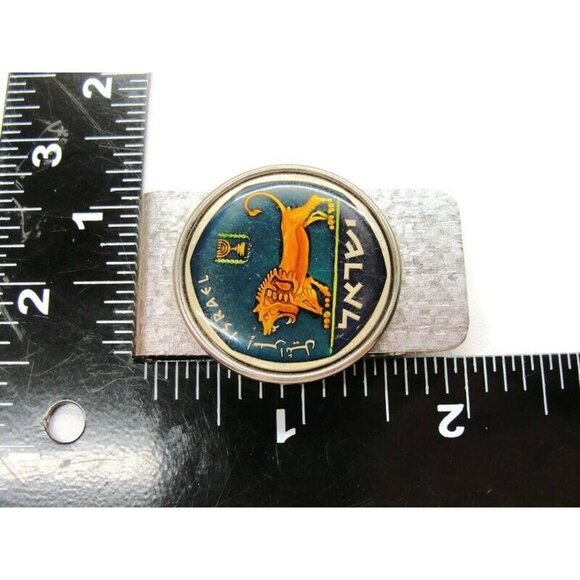Israel Coin Money Clip 5 Lirot Stainless Steel Enameled Wallet Credit Card Cash - Picture 4 of 7